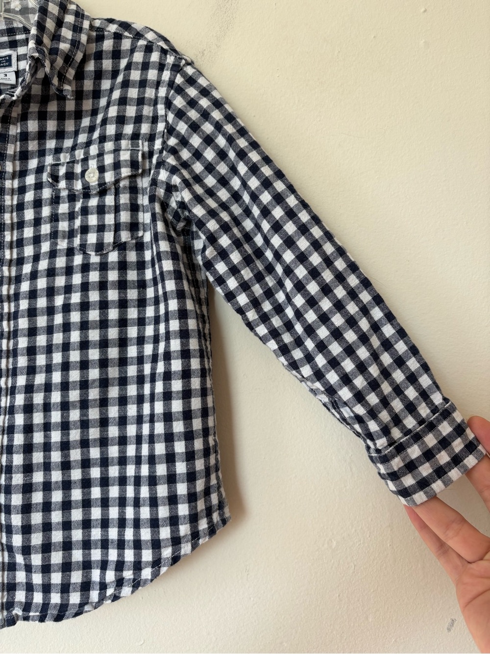 JANIE and JACK Gingham Linen/Cotton Button Down Shirt Navy Blue & White Sz 3 - Picture 5 of 11